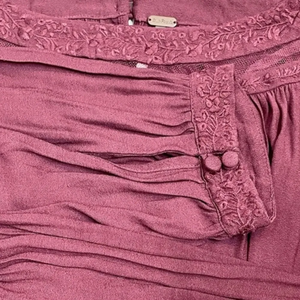 Free People maroon Long‎ Sleeve Purple Embroidered & Mesh Top Size XS - Image 9