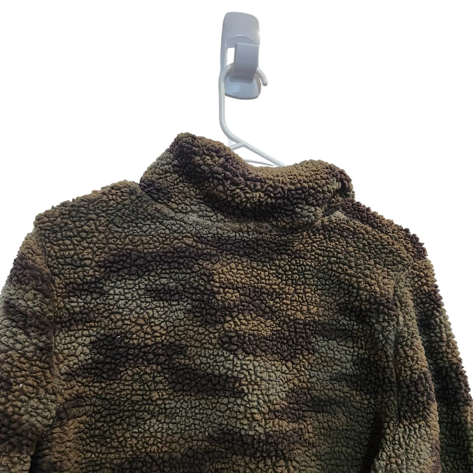 Wrangler Green Camo Quarter Zip Cozy Winter Fleece Pullover Teddy Jacket Medium - Image 4