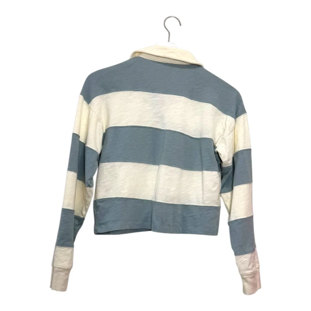 Marine Layer Blue Cream Stripe Cropped Rugby Shirt Long Sleeve Top Size XS - Image 7
