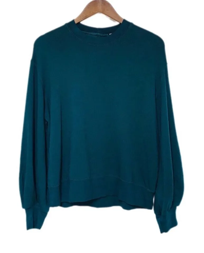 MONROW TealāGreen SuperSoft Cutout Sweatshirt Puff Sleeve Sizeā Medium New Green - Image 1