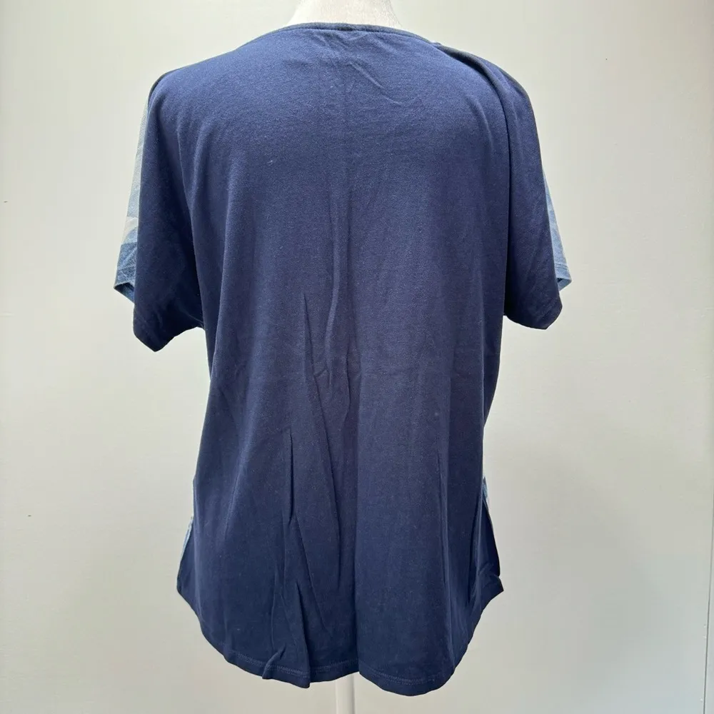 Chico’s Blue Mixed Dot Print Floral Front Short  Dolman Sleeve Tee Size 1/Medium - Image 6