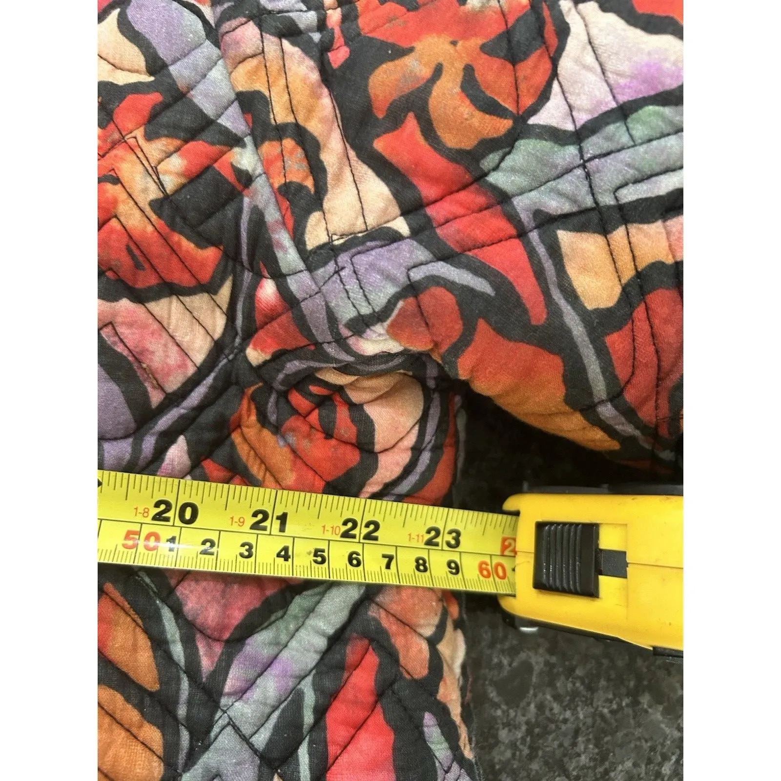 Floral Quilted Jacket Women’s Large Boho Cottagecore Whimsy Artsy Coat Pockets Red - Image 8