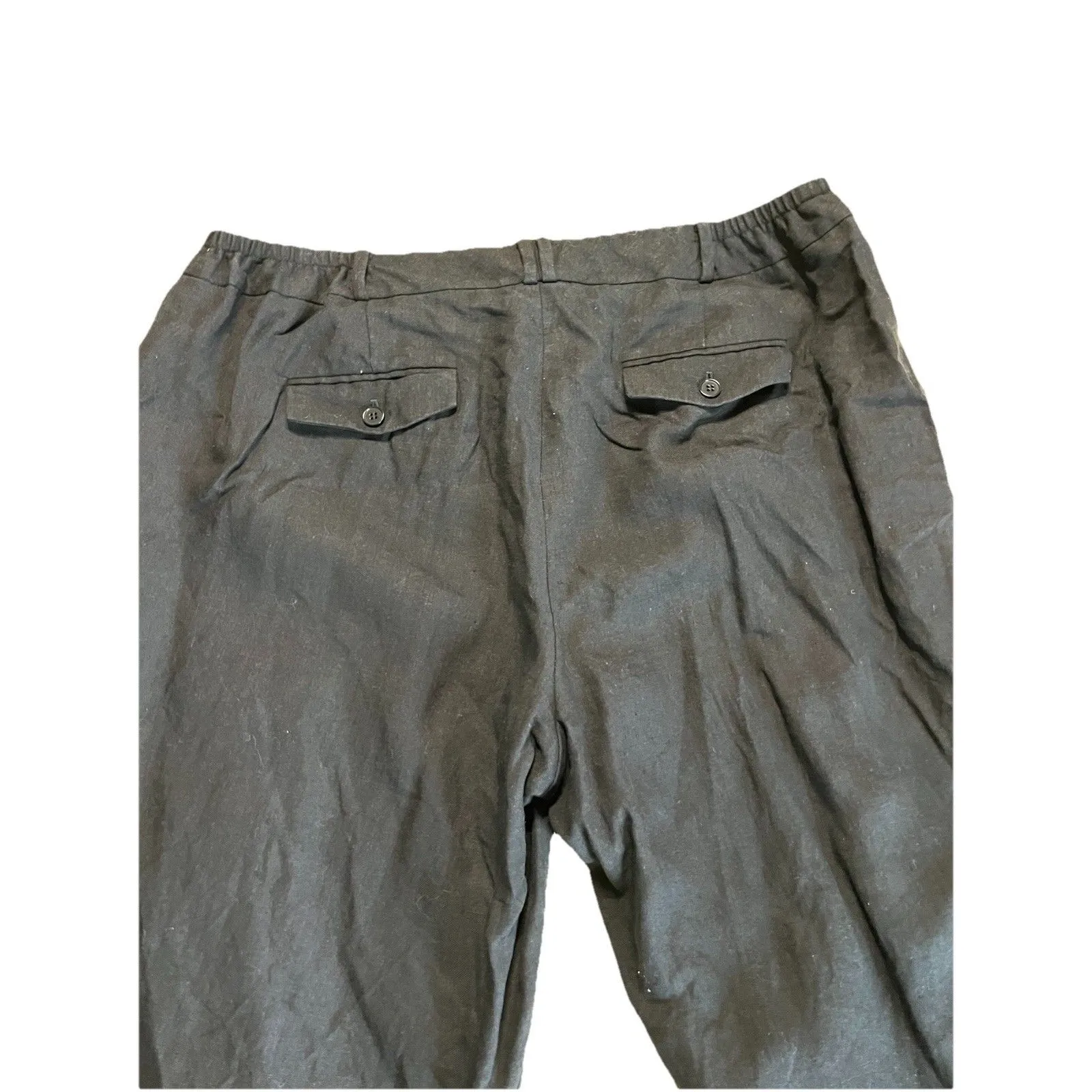 Talbots Heritage Linen Pants 18W Black Straight Leg Elastic Waist Trousers - Image 4