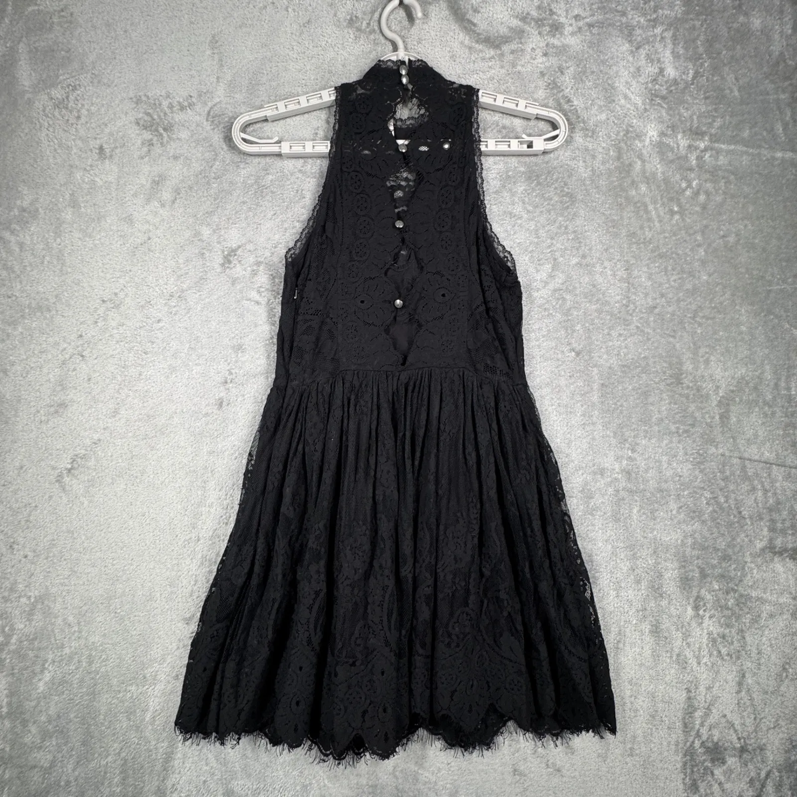 Free‎ People Dress Verushka Lace Mini Black 4 Fit Flare Goth Boho Party Cocktail - Image 3