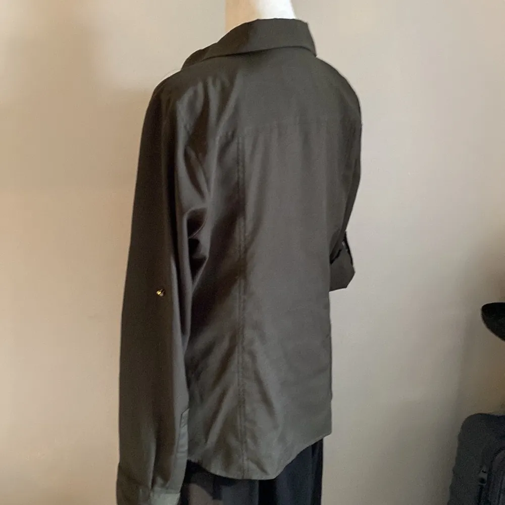 MICHAEL Michael Kors Zip Front Utility Blouse with Rolled Cuff Long Sleeve Gold Size M - Image 8