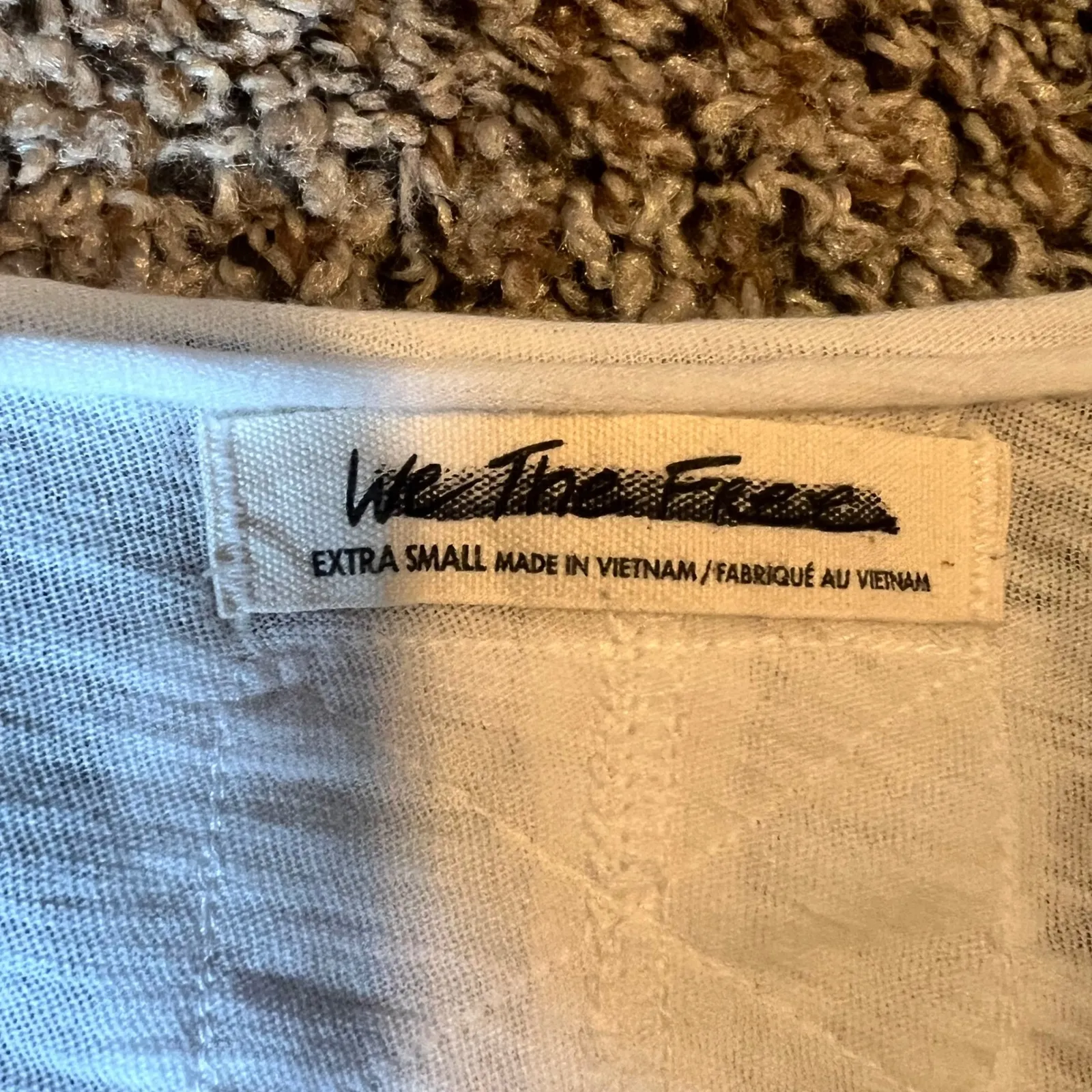 Free People White Long Sleeve V Neck Distressed Slub Knit Tunic Top XS - Image 2