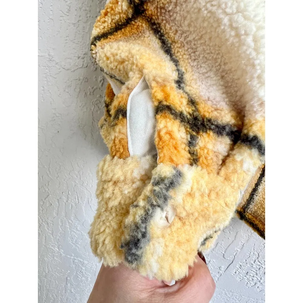Sincerely Jules x Bandier Oversized Plaid Aspen Sherpa Jacket Yellow Women's S - Image 5