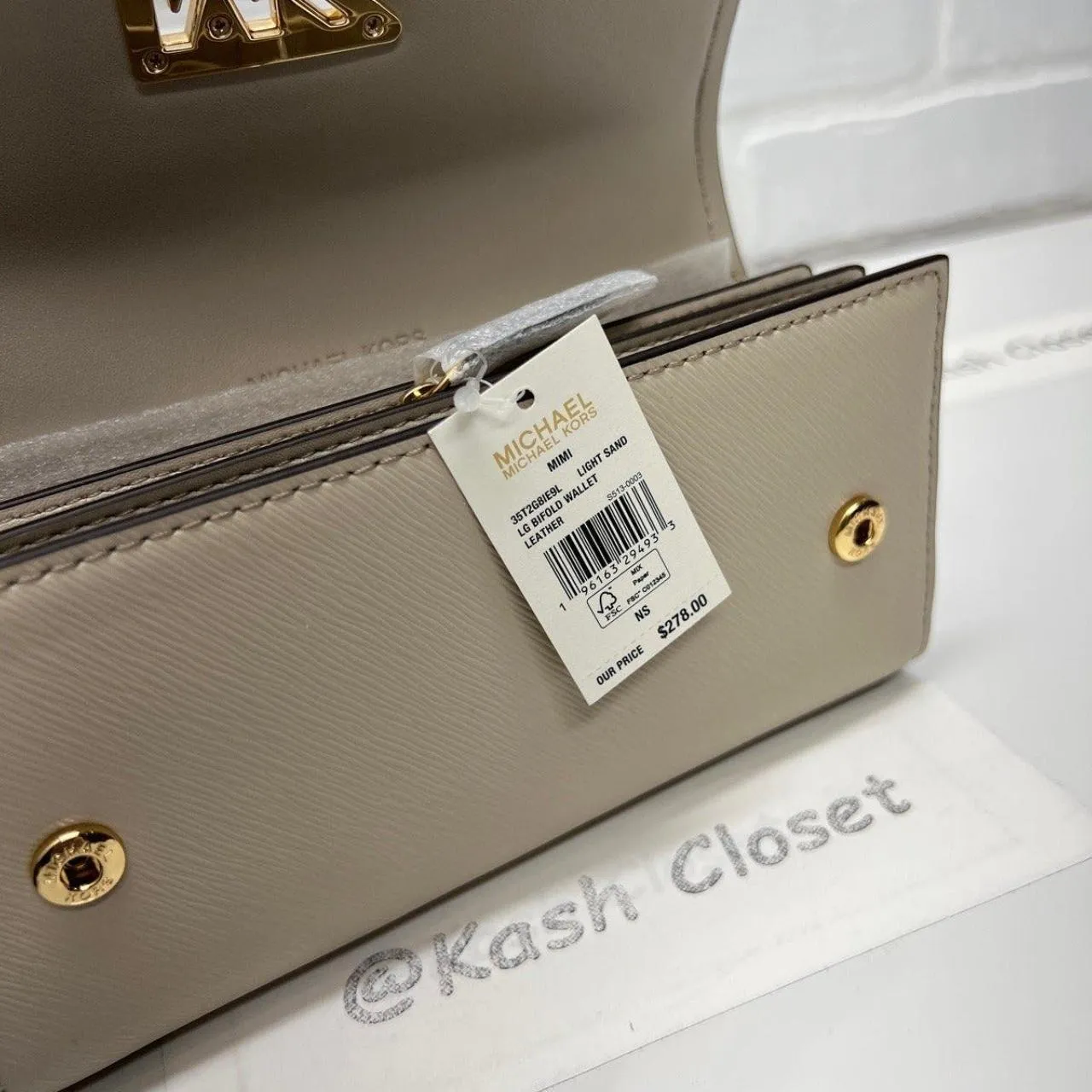 Michael Kors Light Sand Mimi Large Flap Wallet - Image 6