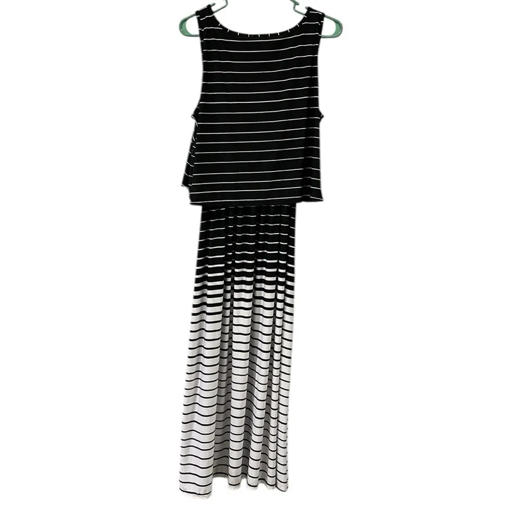 Sabrina Lauren Black White Striped Sleeveless Layered Midi Maxi Dress Womens XL - Image 11