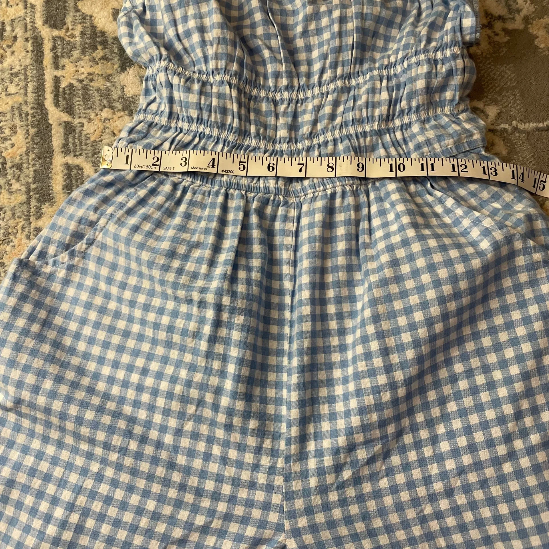 Sincerely Jules Blue Gingham Wide Leg Smocked Jumpsuit S - Image 2