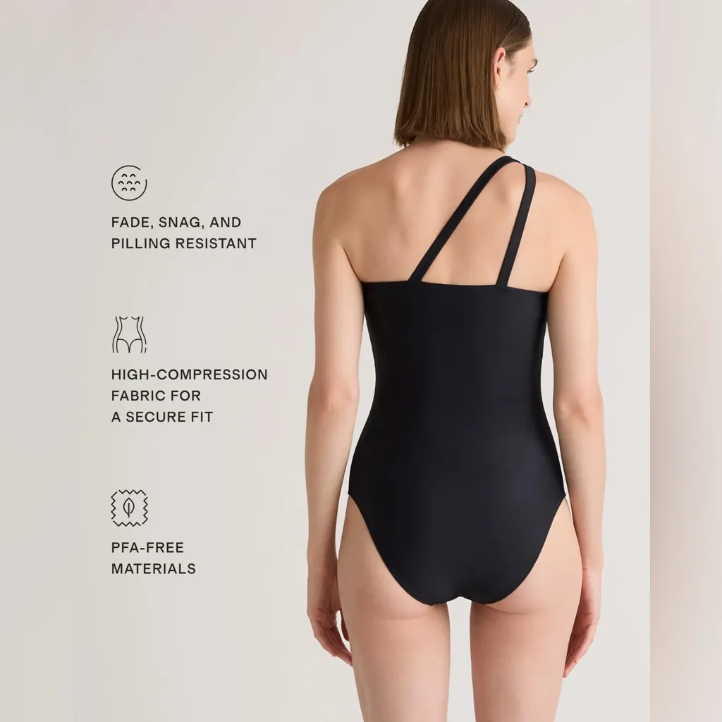 NWT Quince One-Shoulder Swimsuit in Black Sz M - Image 4