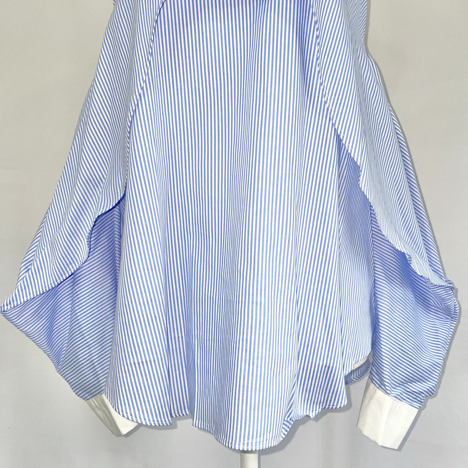 New  Fold Over Cold Shoulder Shirt Blue White Stripe - Image 4