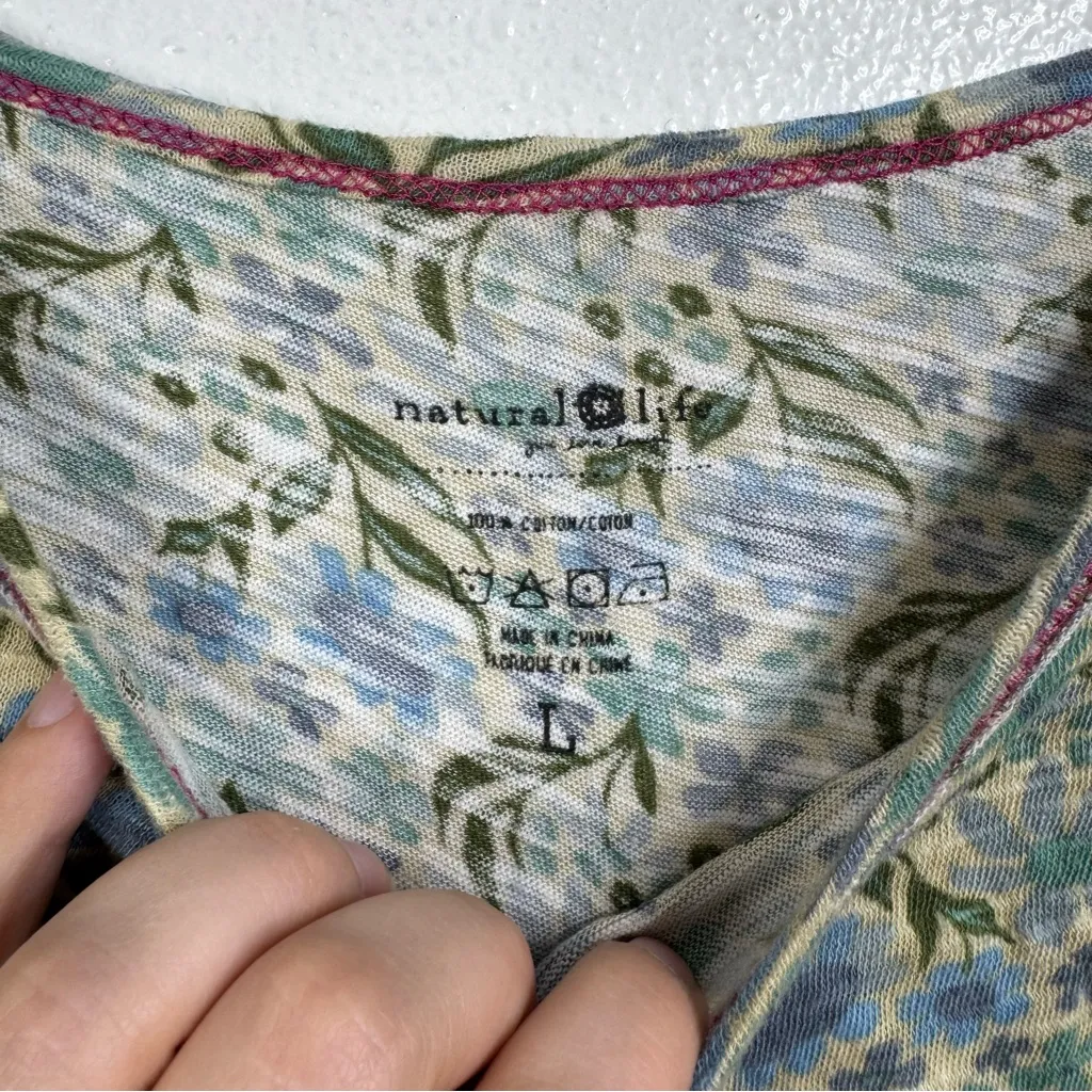 Natural Life Frankie Knit Cotton Mini Dress Blue Floral Size Large - Image 7