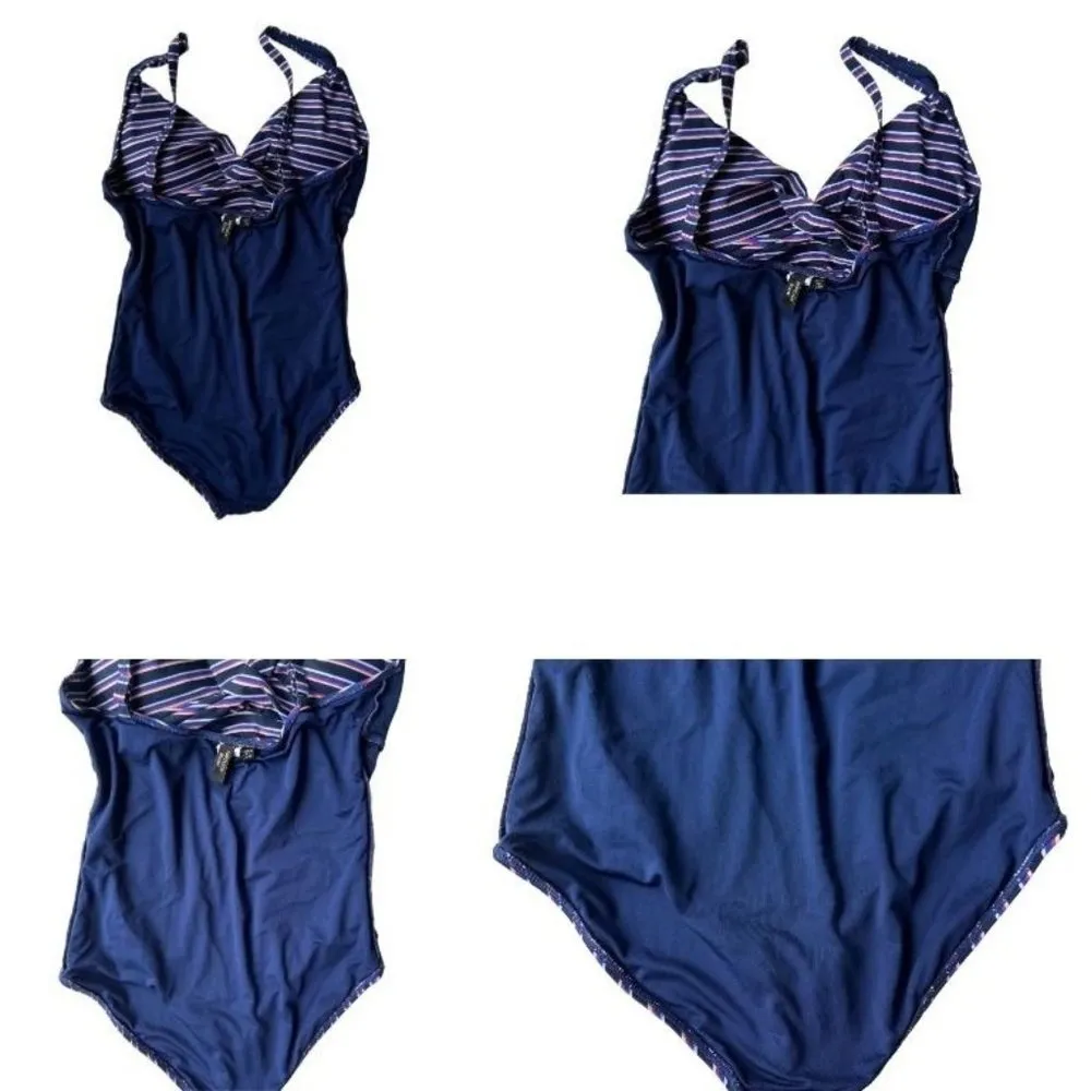 NipTuck Swim Swimsuit Size 8 Sailor Stripe One Piece Navy Red Tummy Cont… Blue - Image 8
