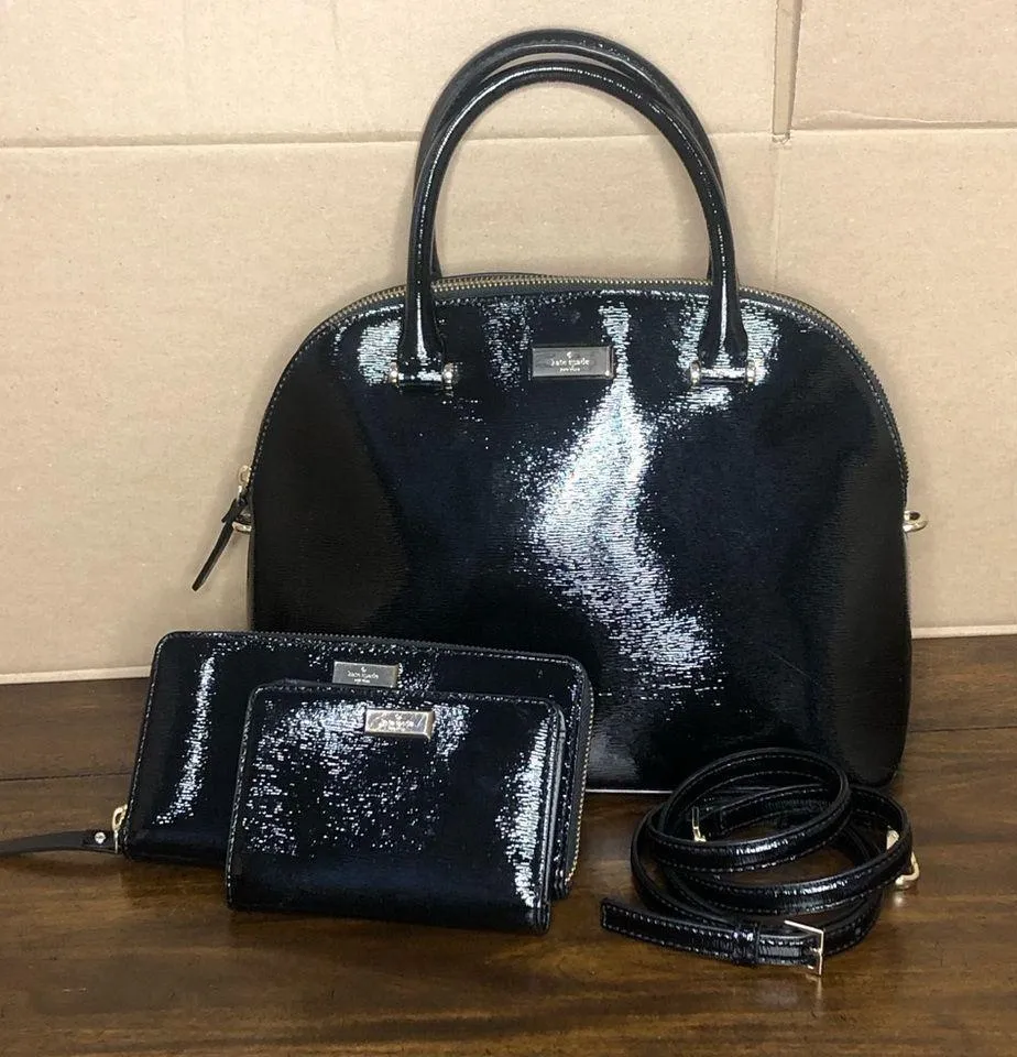 Electric Black Bixby Place Dome Shaped Satchel and Two Wallets - Image 15