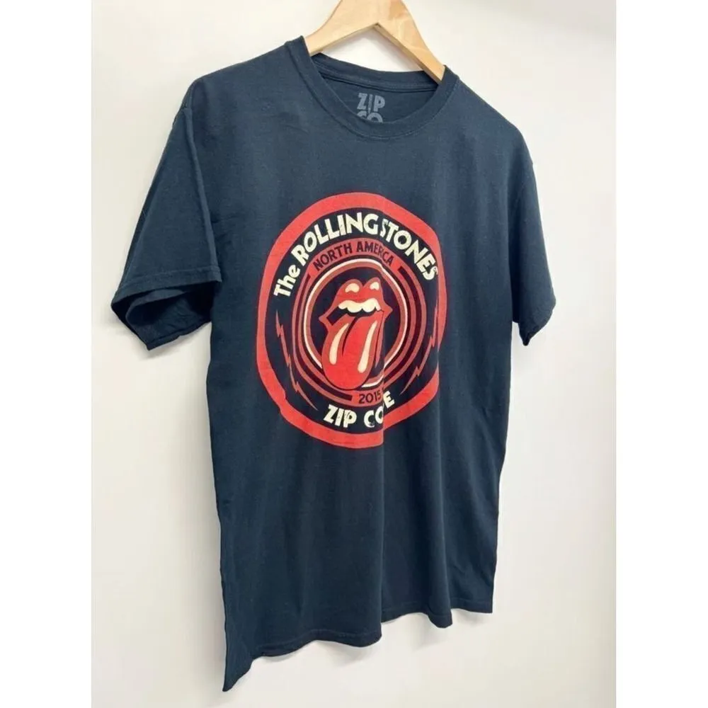 Zip Code Graphic Rolling Stones Tee Medium Black 100% Cotton Short Sleeve 2015 - Image 3
