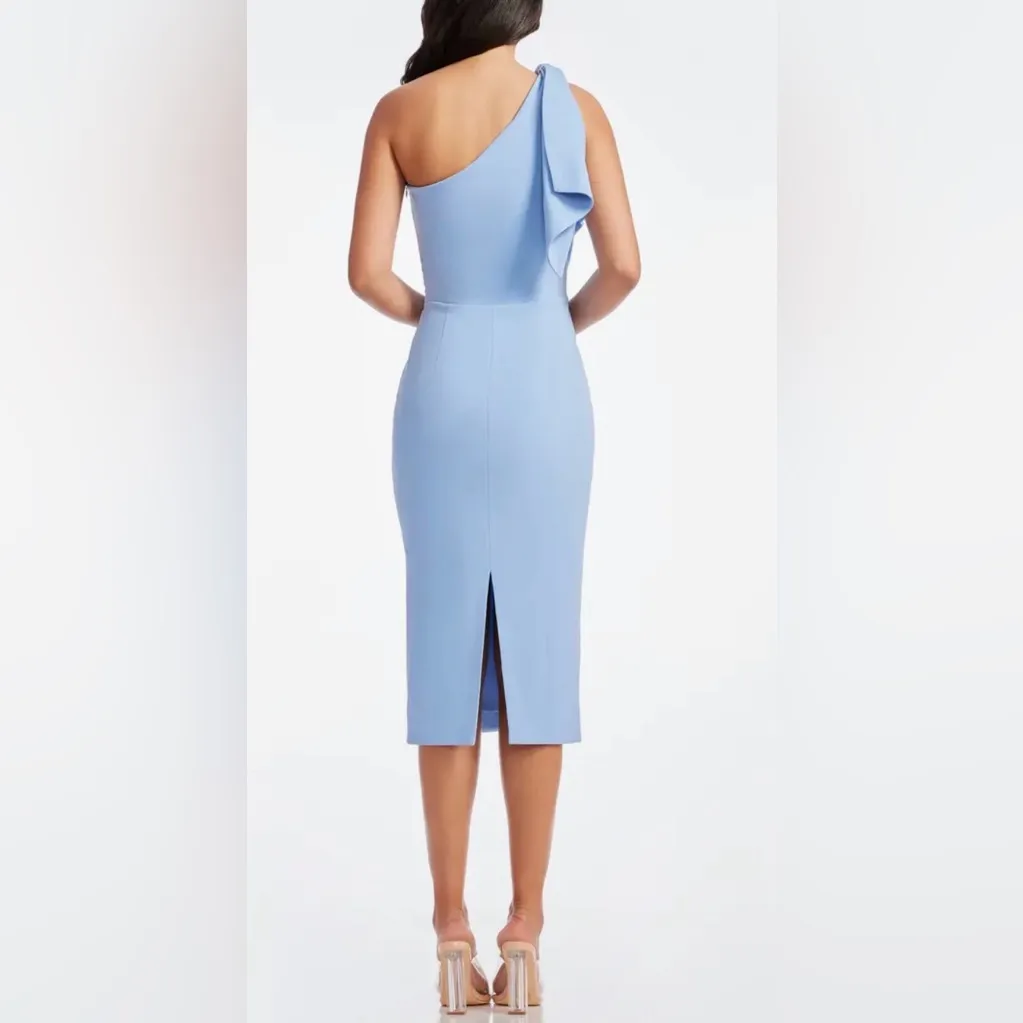 Dress the Population One Shoulder Midi Dress in Light Blue Size M - Image 2