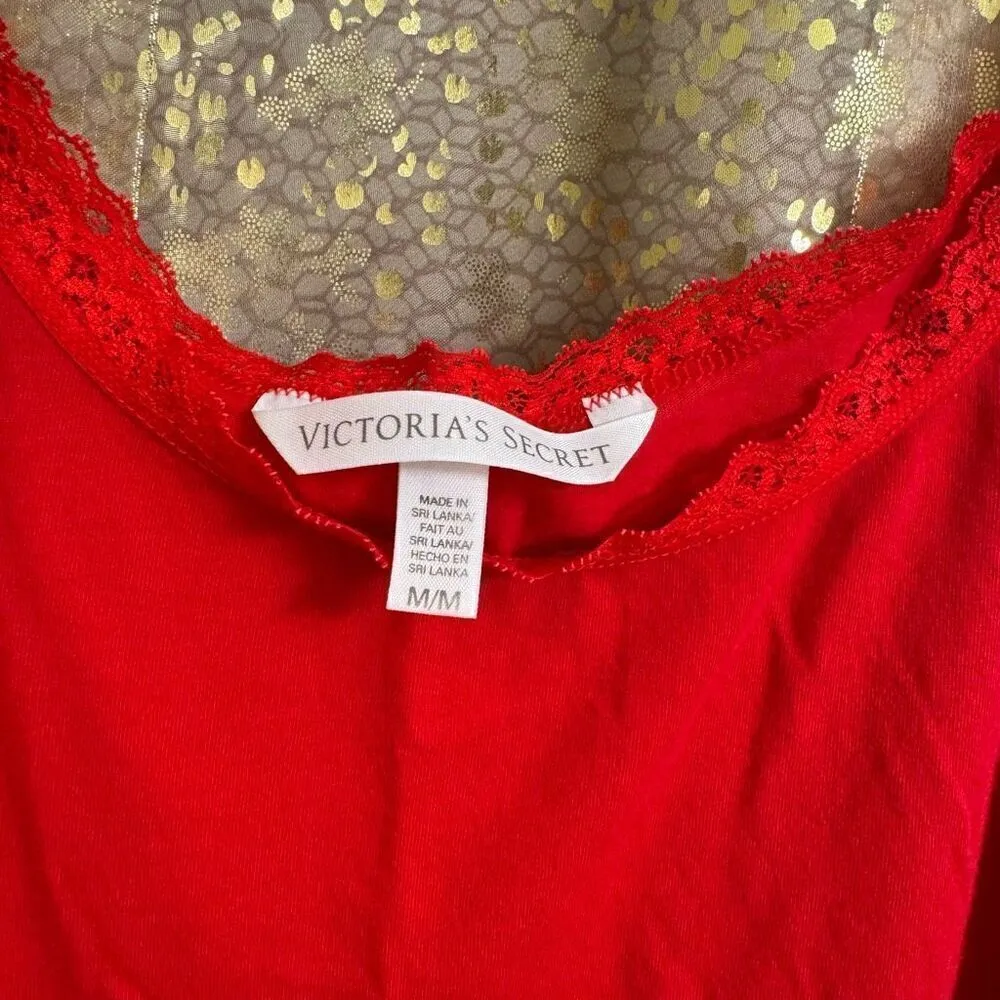 Victorias Secret Set Of 2 Lace Camisole Cotton Tank Tops Red Wine Medium - Image 3