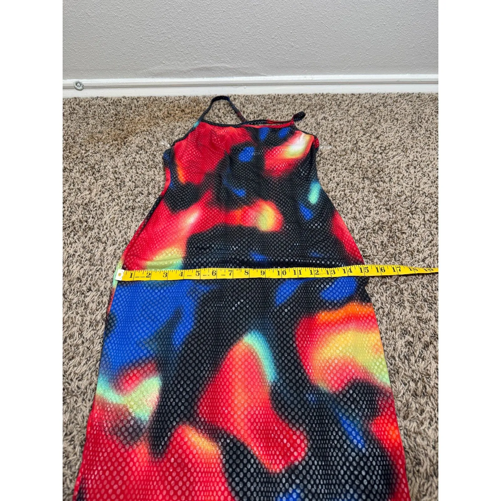 Vtg Y2k Magia USA Womens Colorful Bodycon Dress Sz M Disco Rave 70s Artsy Red Size M - Image 9