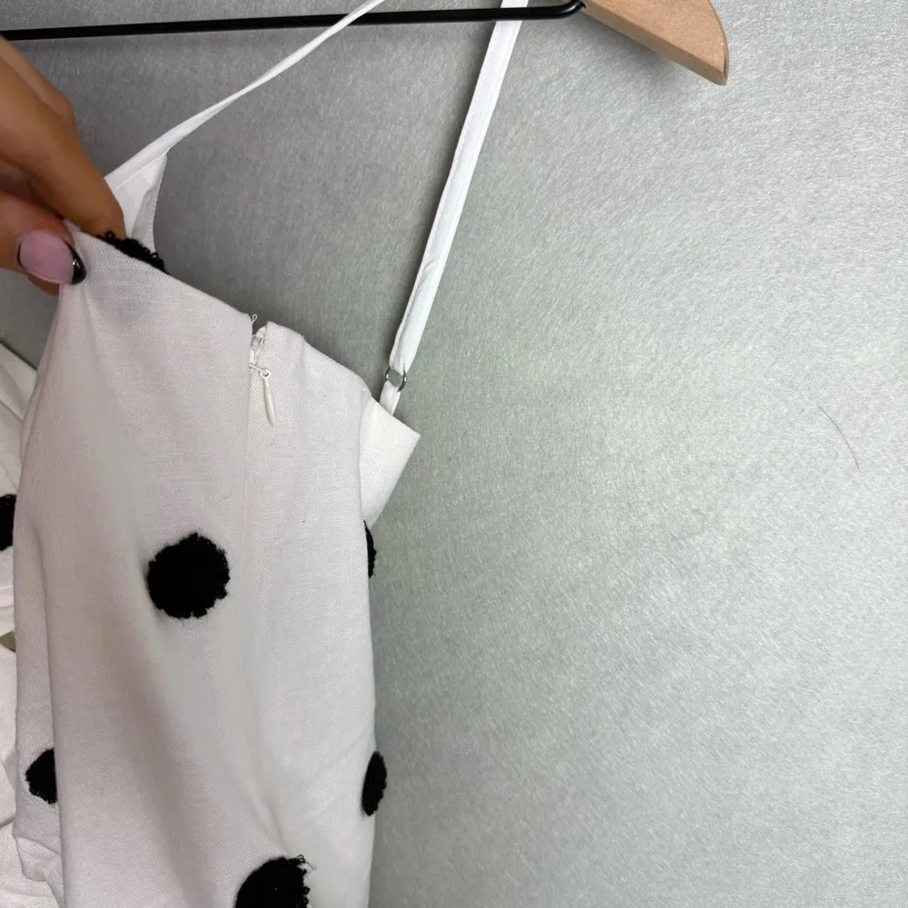 Brand New For Love & Lemons Abigail Polka Dot Mini Dress in Ivory White Black XL - Image 6
