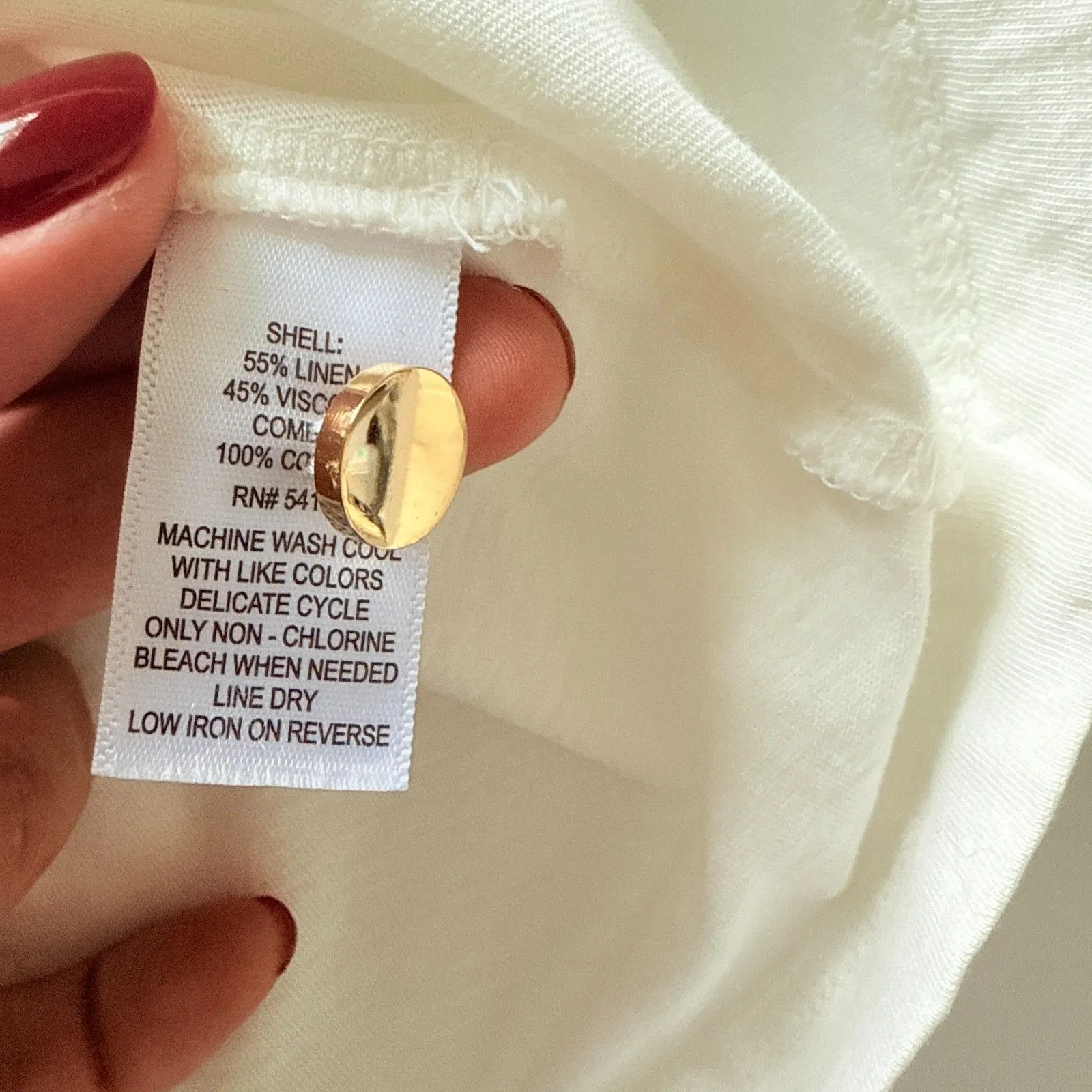 NWT Kensie Linen Blend Short Sleeve Buttons Front Detail Relaxed Fit Top Sz M - Image 7