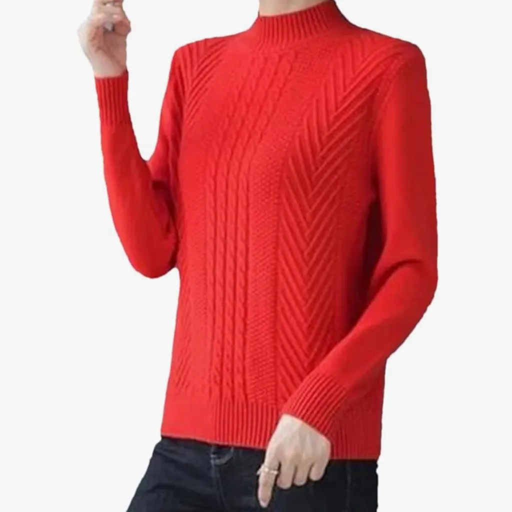 Washable Cashmere Red Cable Knit Sweater - Image 4