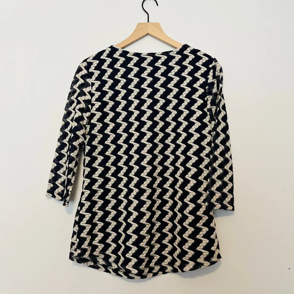 JM Collection Navy White Zig Zag Pattern Blouse Top sz S Business Casual Chic - Image 5