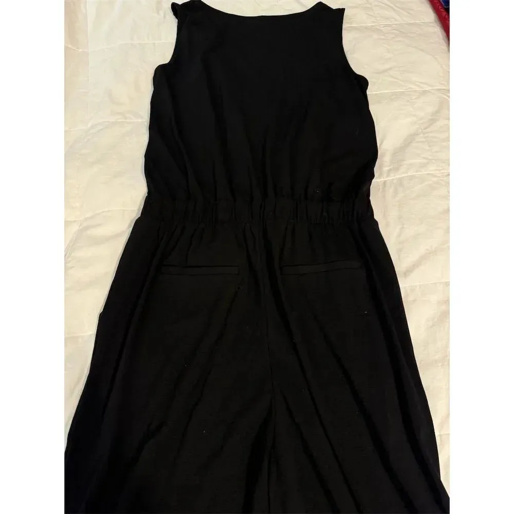 Uniqlo Women's Black Wide Leg Jumpsuit Size M Sleeveless Casual V-Neck - Image 2