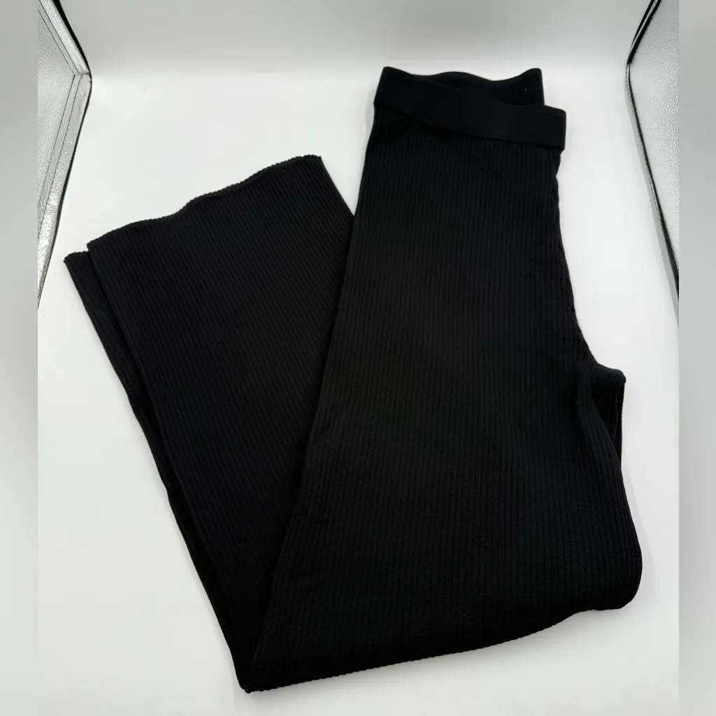 House of Harlow 1960 Ribbed Wide Leg Pants Black Size L - Image 3