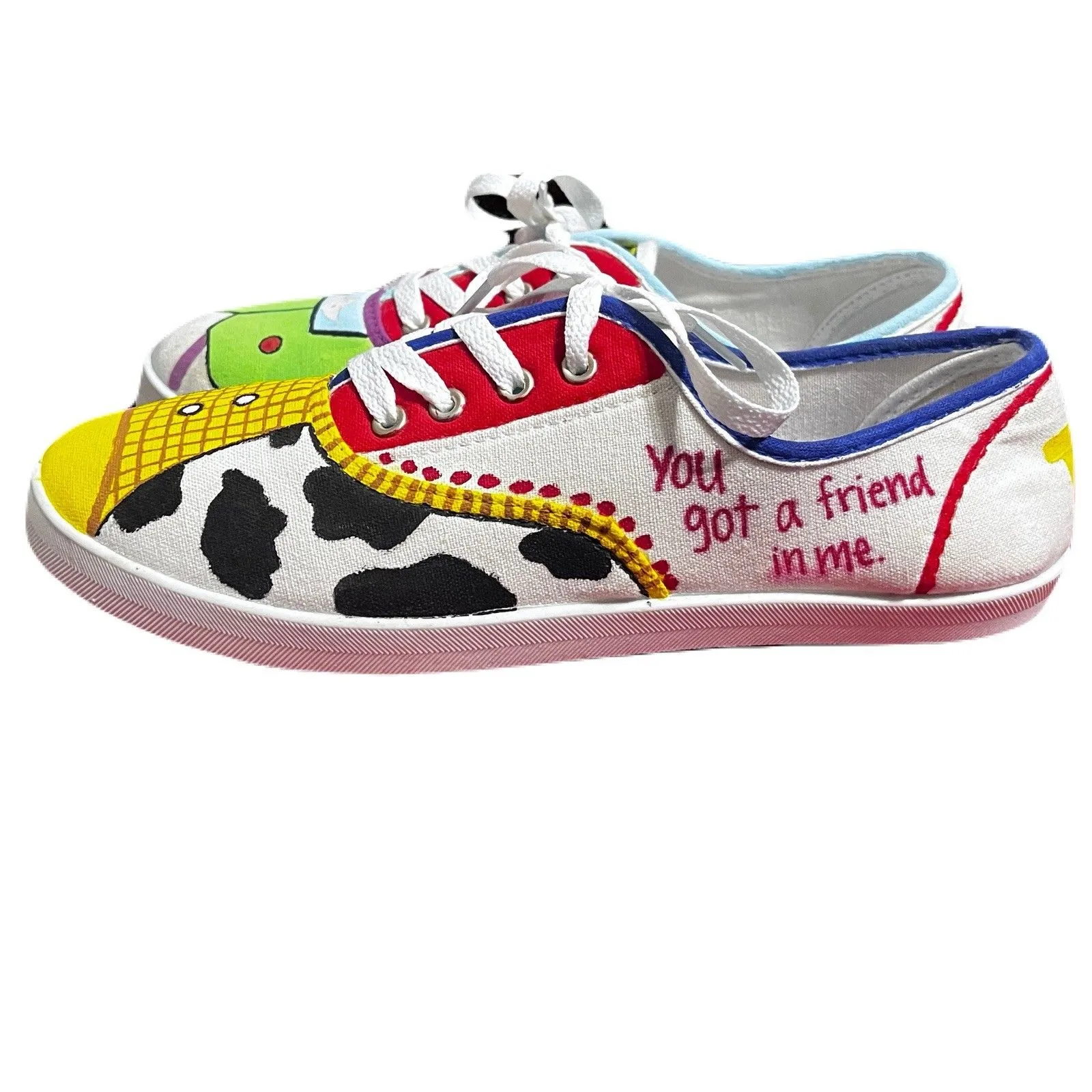 Custom Hand Painted Toy Story Inspired Canvas Sneakers Woody Buzz Women's Size 9 White - Image 3