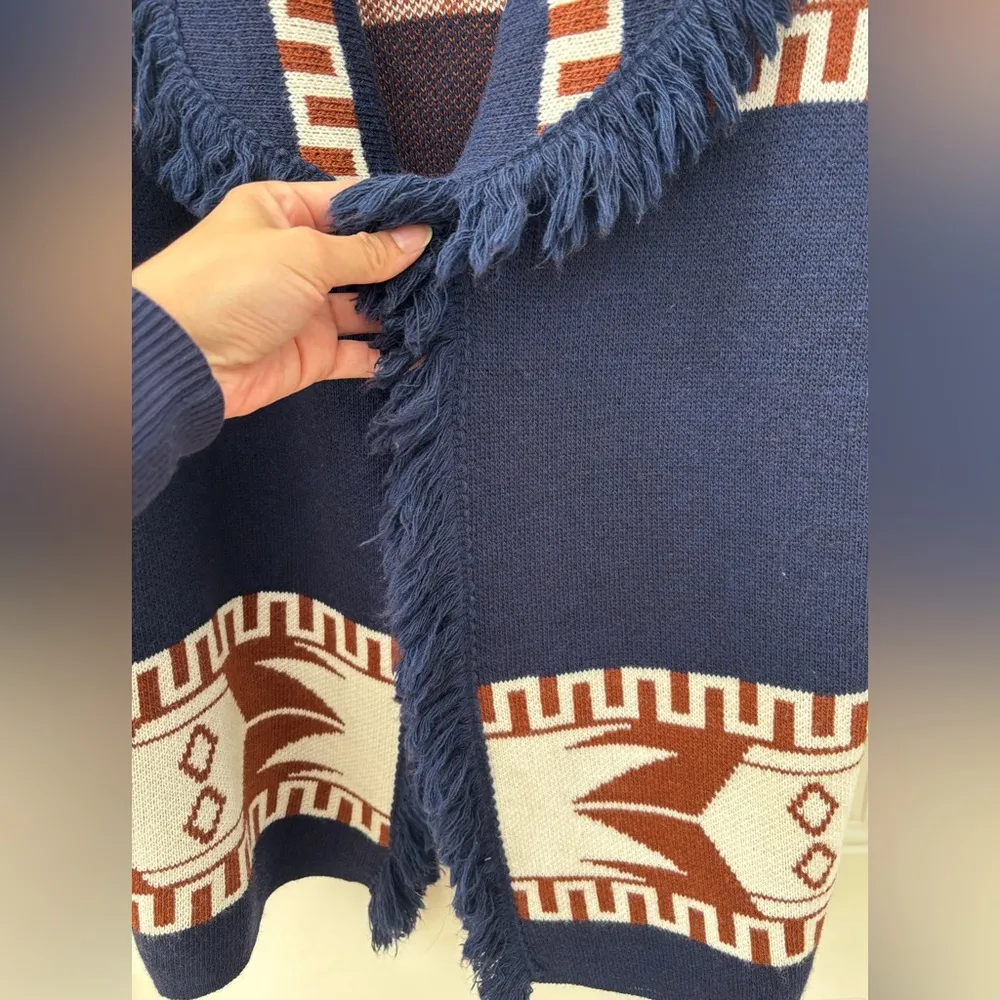 CocoGio Fringe Knit Cardigan Women’s S Blue Multi - Image 3
