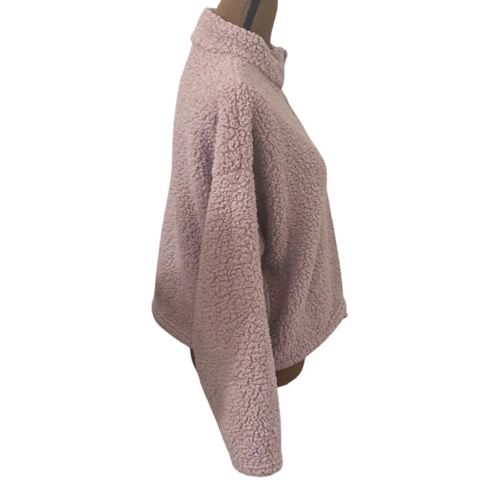 American Eagle fuzzy Sherpa quarter zip cinch waist cropped pullover size S - Image 3