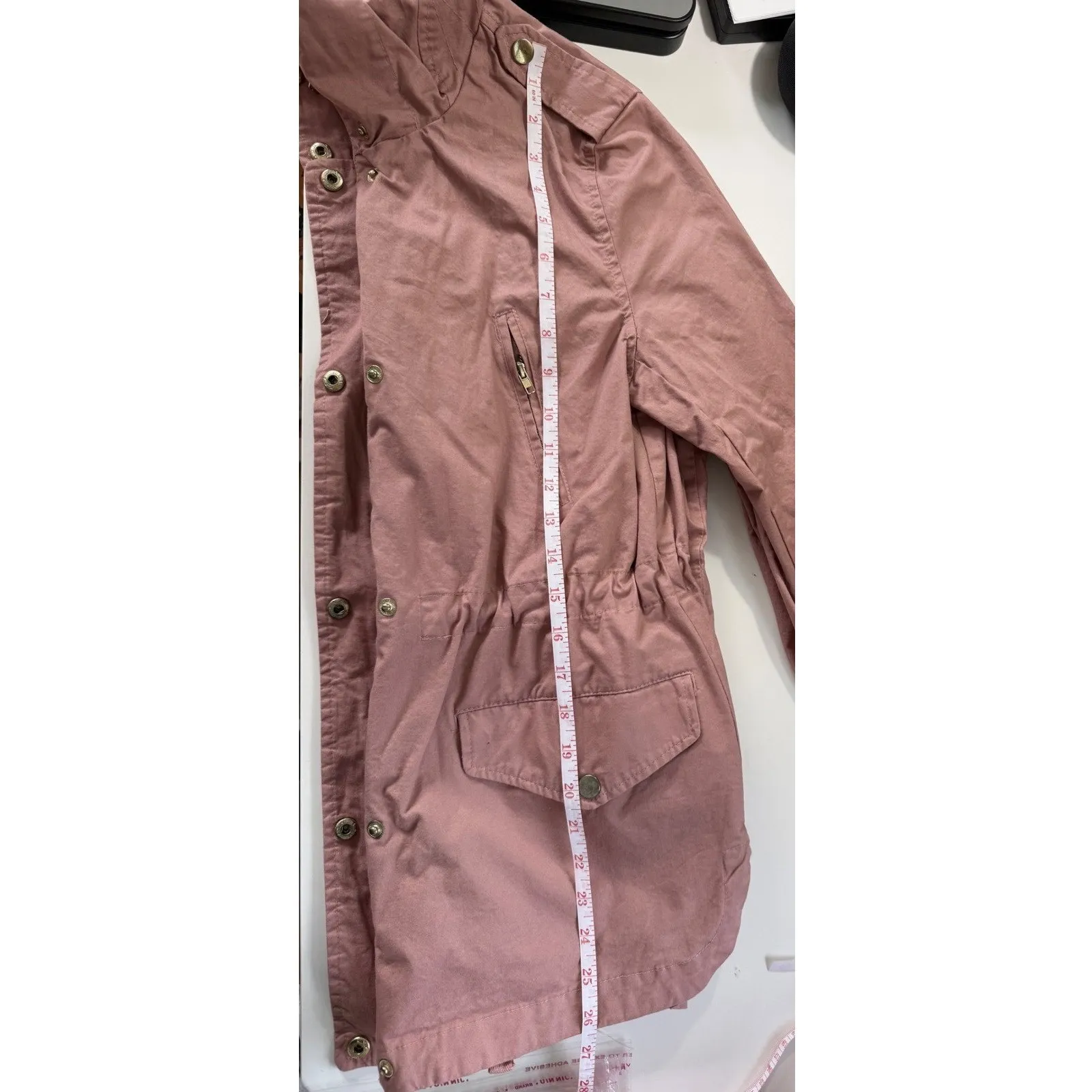 Love Tree Womens Pink Hooded Utility Jacket Drawstring Waist Gold Hardware Med - Image 10