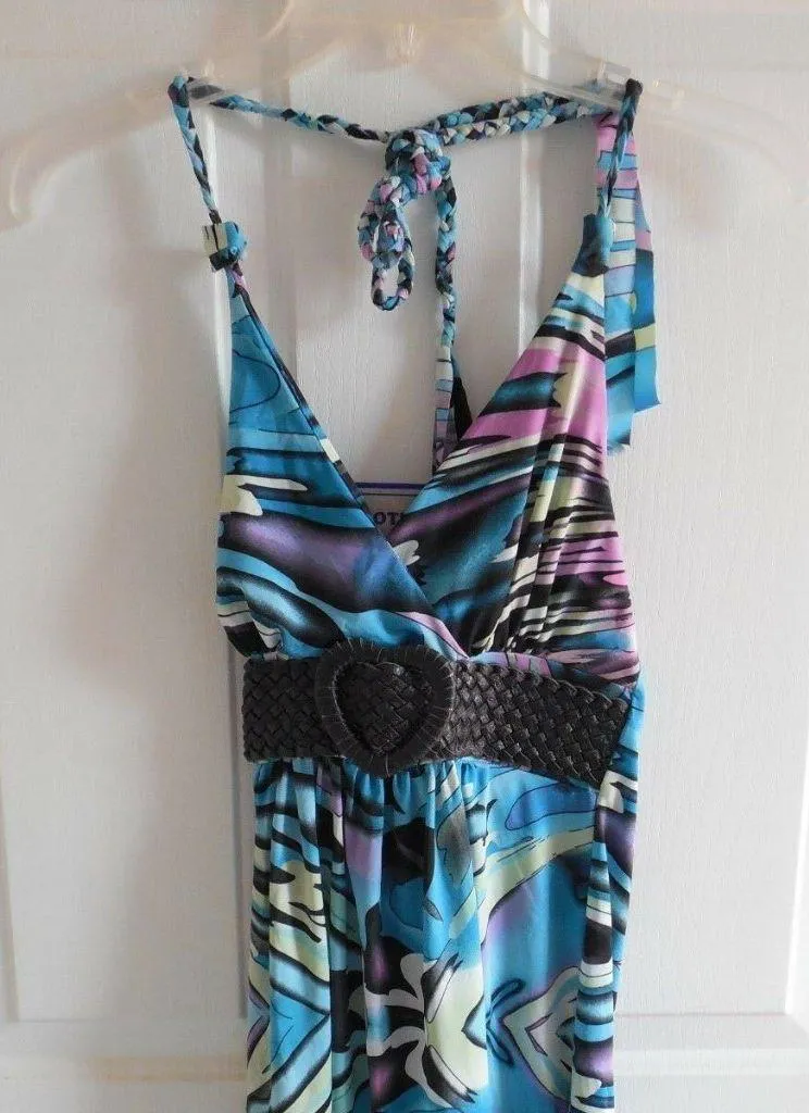 New Sexy Braided Halter Dress W/Heart Belt Size Small Blue - Image 3