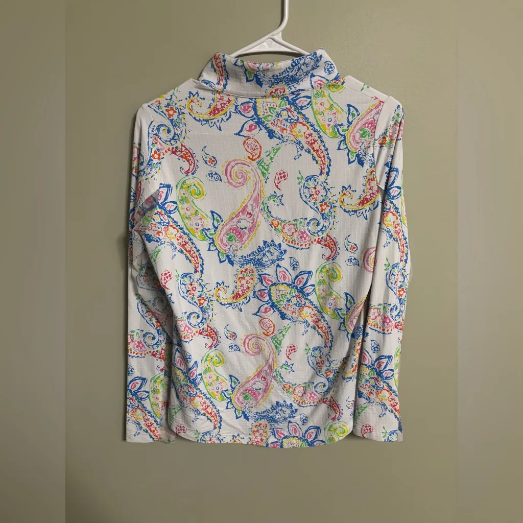 Ibkul Long Sleeve 1/4 Zip Shirt Size Small Mesh Vented Pullover Stretch Paisley White - Image 2