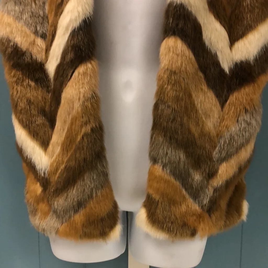 CHICO'S VEST Tweed Ribbed Knit Back Faux Fur Front Chunky Retro (1)‎ Medium - Image 4