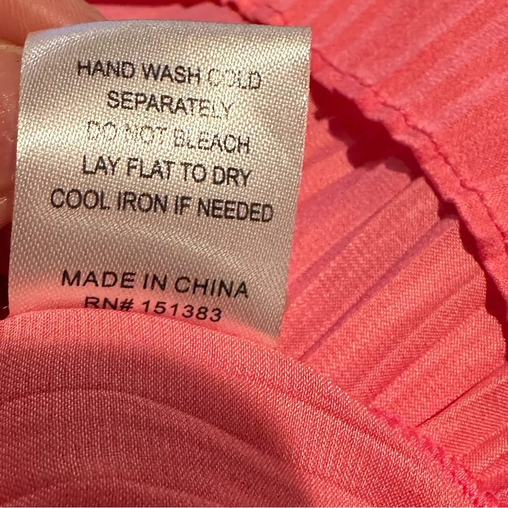 ANTHRO CURRENT AIR PINK SHORT FLUTTER SLEEVE PLEATED SMOCKED VNECK DRESS L - Image 7