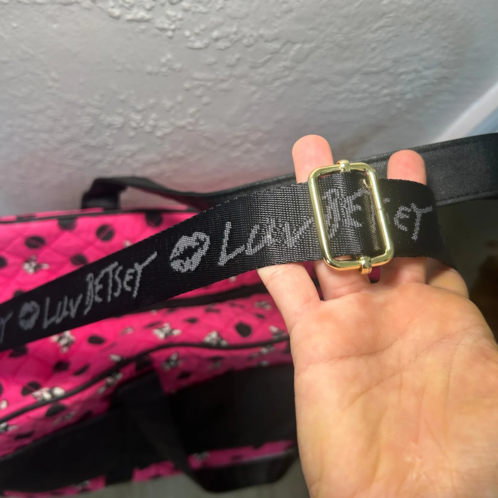 Betsey Johnson Pink French Bulldog Polka Dot Quilted‎ Duffel Bag Weekend Travel - Image 9