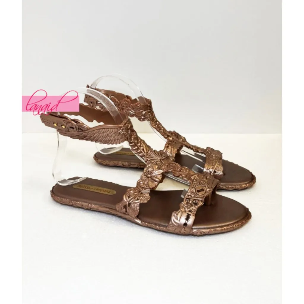 Melissa Campana Barroca Sandals Dark Gold Wings Bugs Lizard Strappy Jelly Flats - Image 13