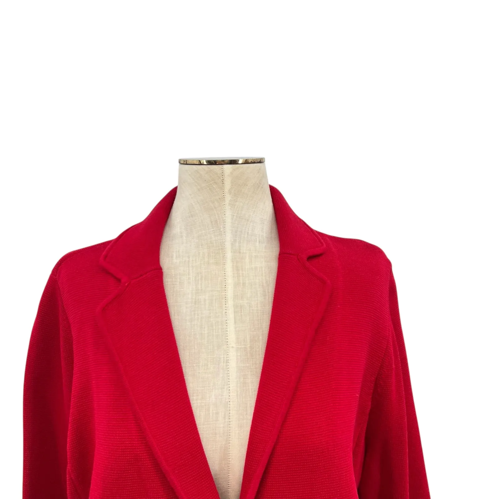 Talbots Knit Sweater Blazer Jacket Gold Buttons Ruffle Red Plus Size 1X - Image 2