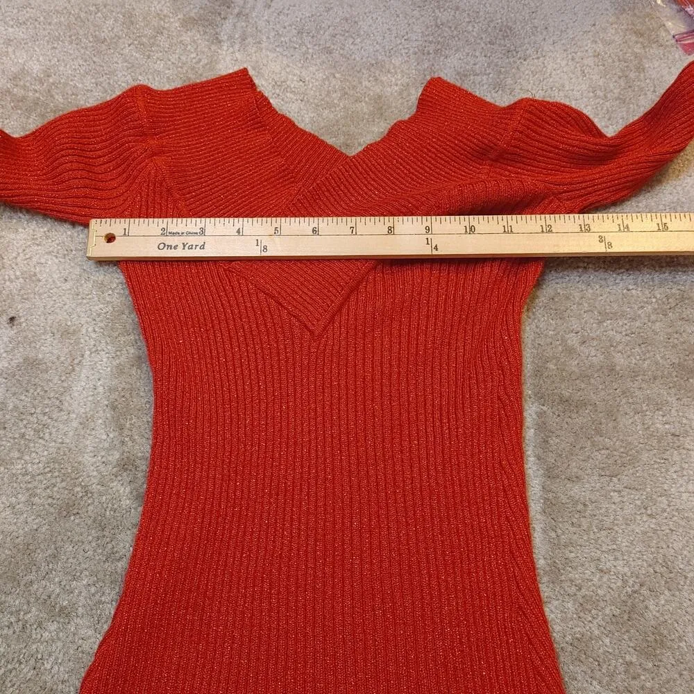 Candies Size Small S Red Sparkle Glitter Knit Top Christmas Holiday Party V Neck - Image 4