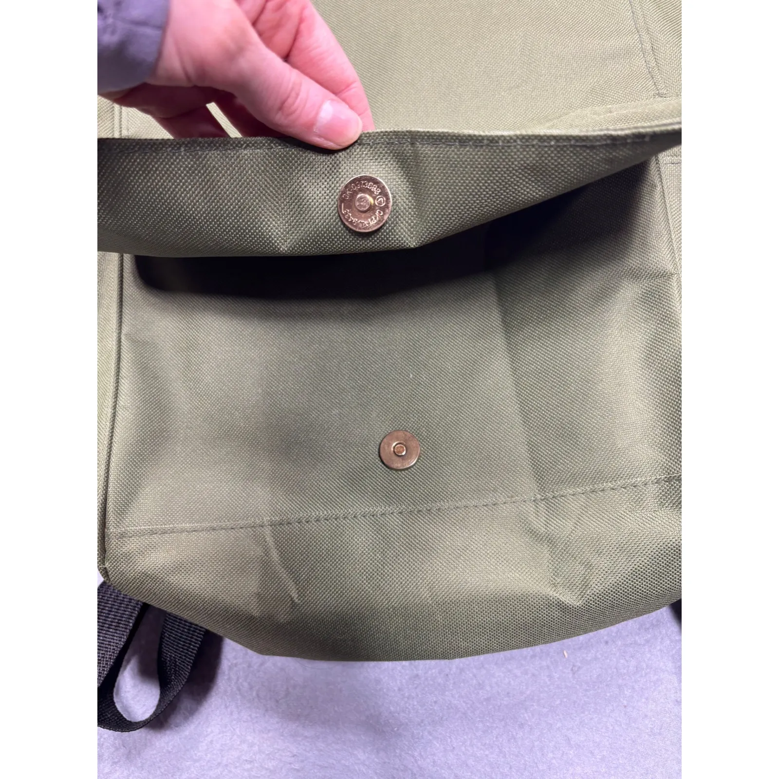 Living Traveling Share Green Canvas Backpack Bag Fold Over Top Zip Pockets - Image 12