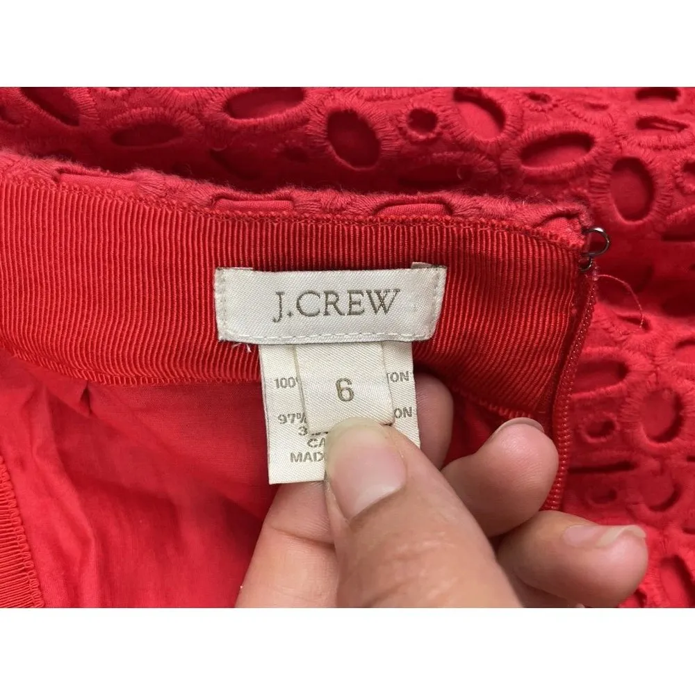 J. Crew Red Eyelet No. 2 Knee Length Back Center Slit Pencil Skirt‎ Size 6 - Image 6