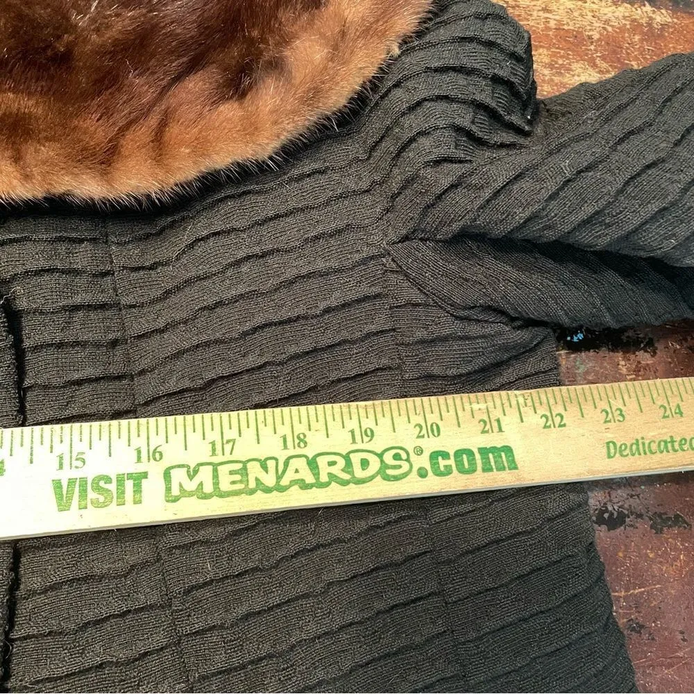 VINTAGE 40s 50s MCM Morris B‎ Sachs Wool Mink Collar Swing Coat XS S Brown - Image 13