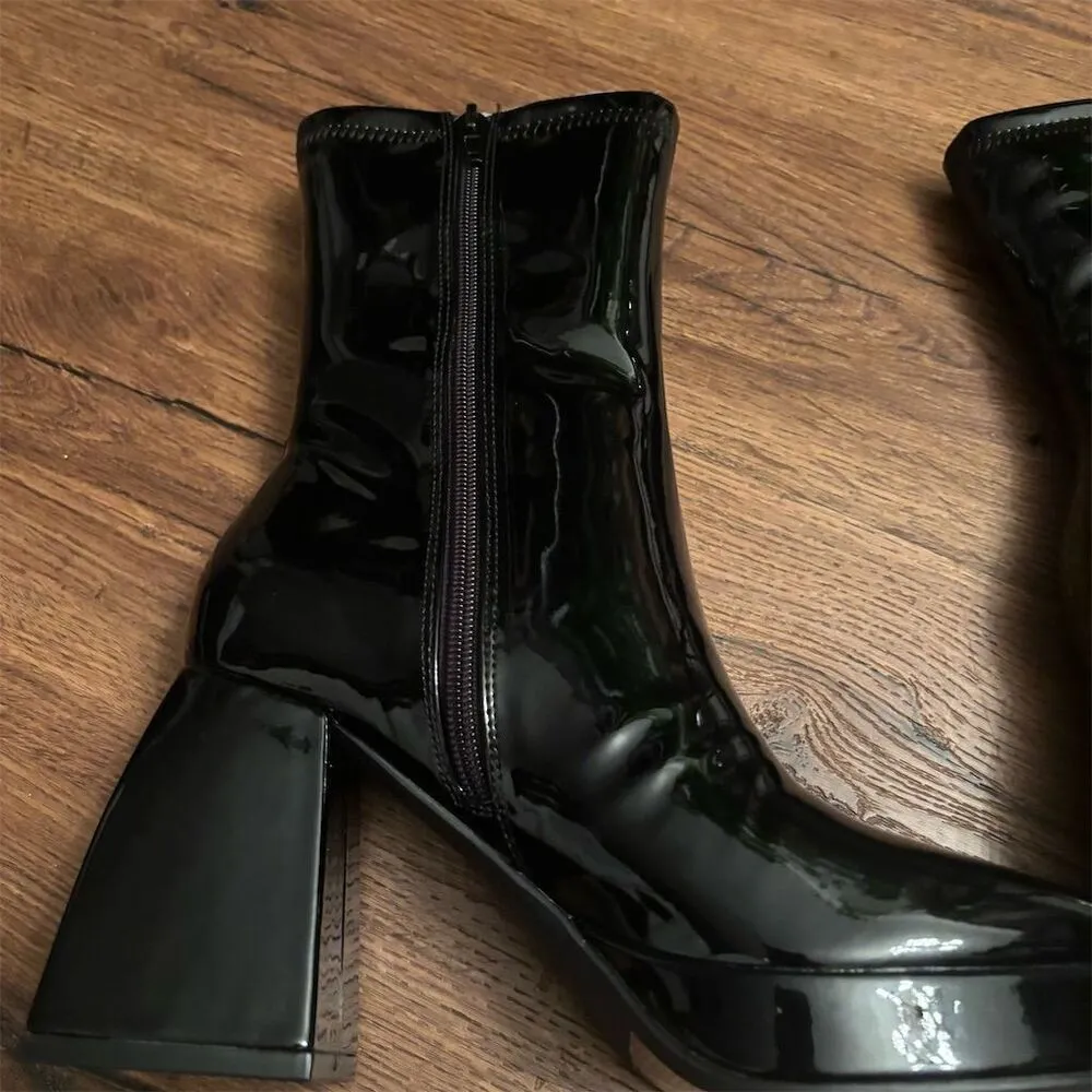 Lulus Women's Black Platform Boots Size 6 Casual Block Heel Edmen - Image 12