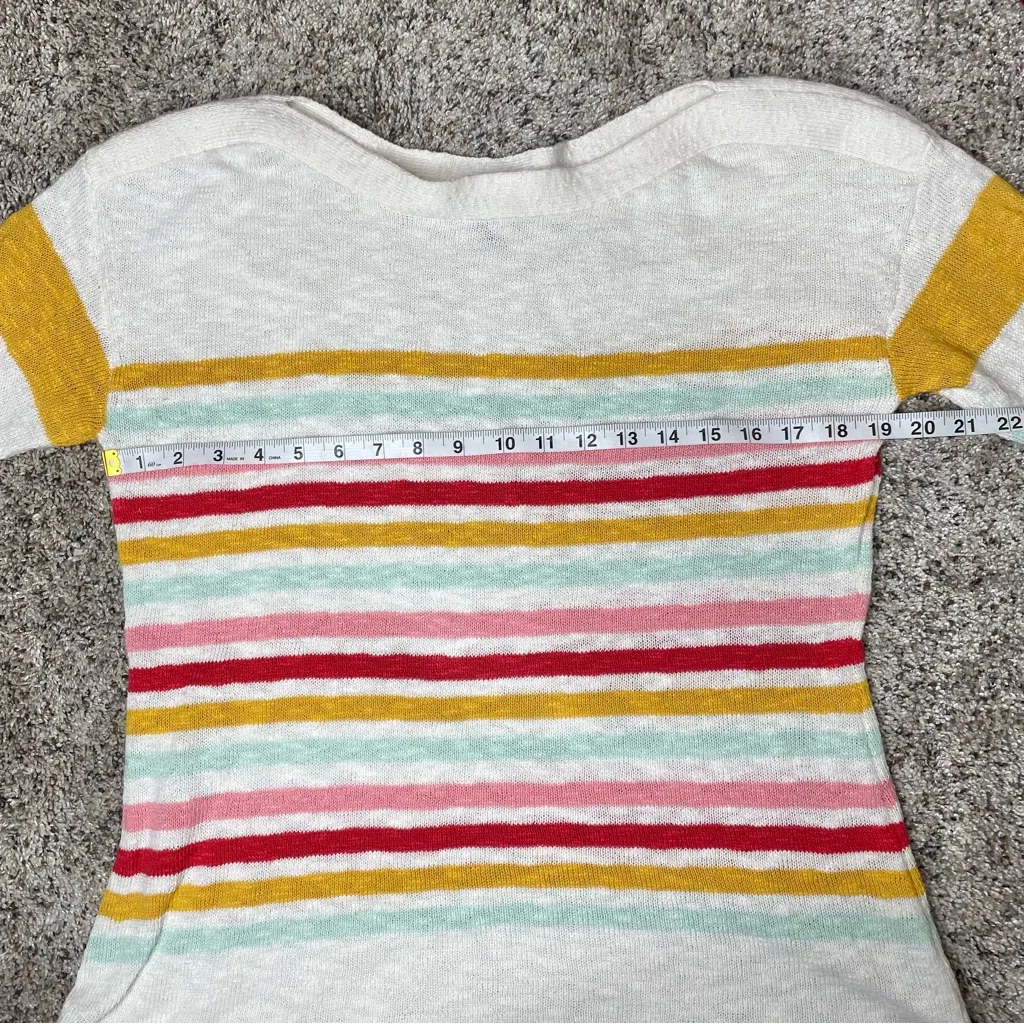 Talbots Slub Boatneck Pullover Sweater Beachy Stripe Medium White Multicolor - Image 7