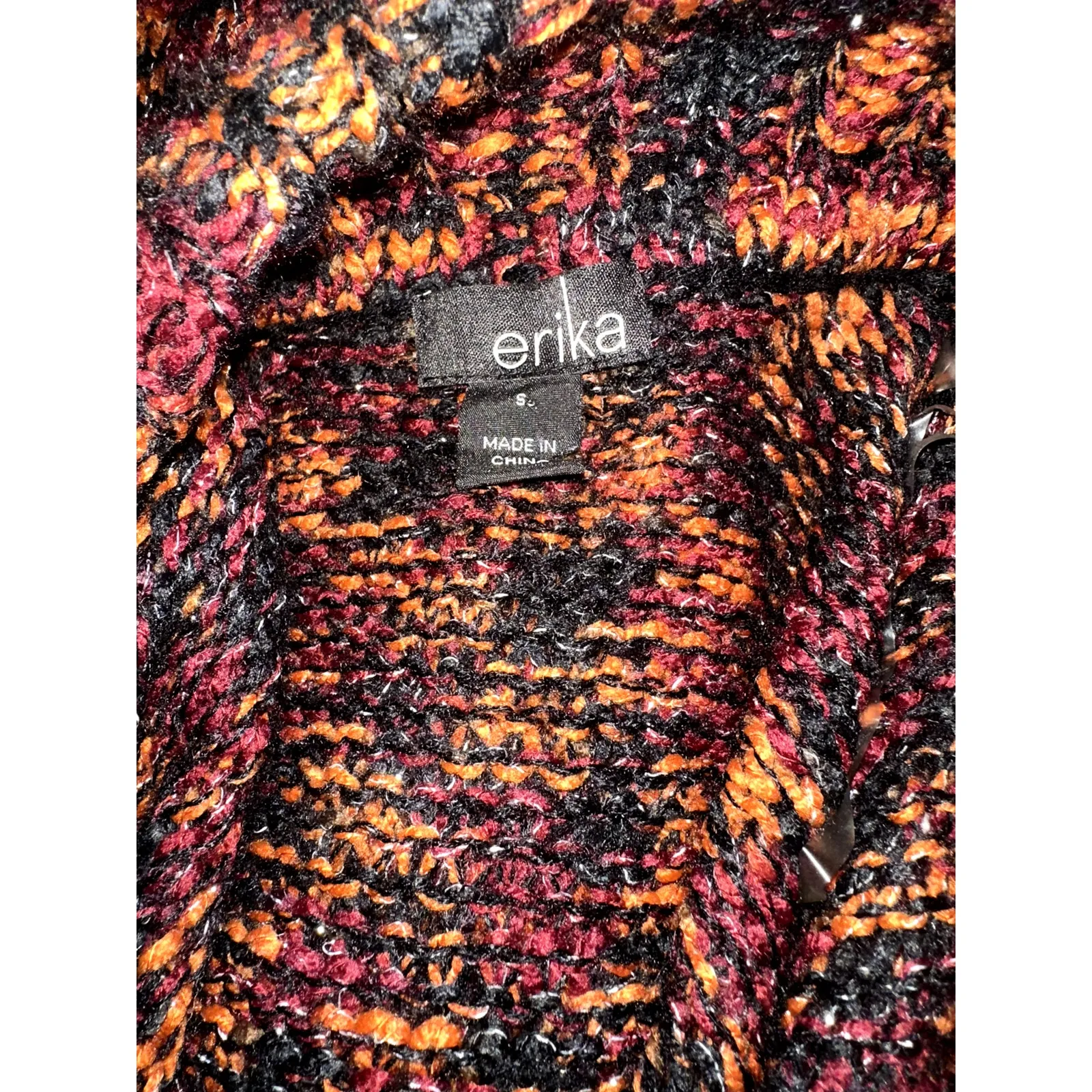 Erika Orange Red Black Sleeveless Sweater Cardigan Small - Image 3