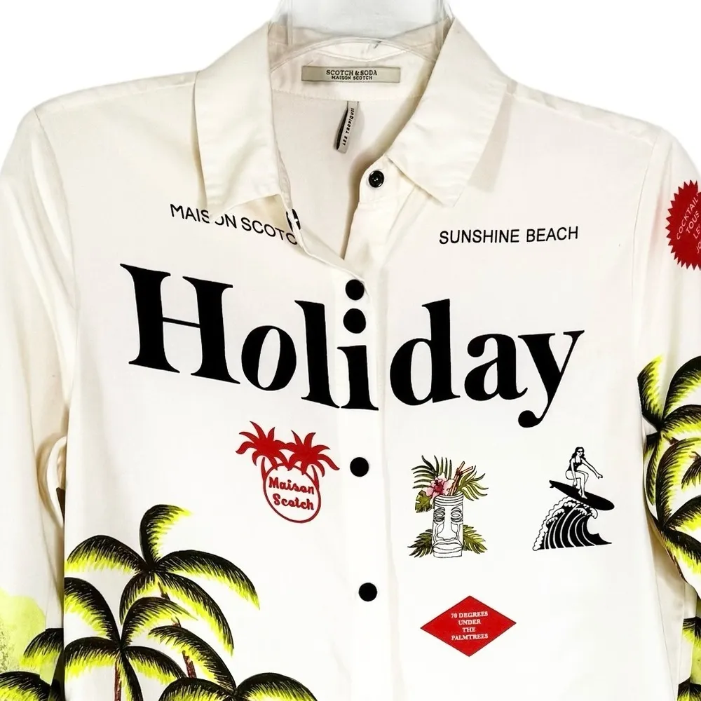Anthropologie Scotch & Soda Holiday Tropical Shirt Dress Size XS - Image 11