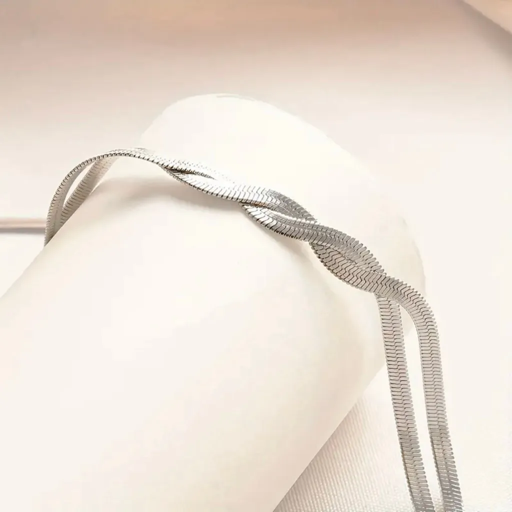 Silver Twist Snake Chain Necklace Titanium Steel - Image 6