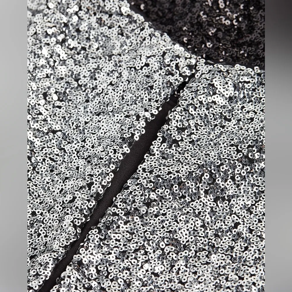 Express Color Block Sequin Strong Shoulder Long Sleeve Mini Cocktail Dress Sz XS - Image 6